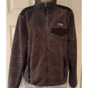 Vintage LL Bean Sherpa Fleece Pullover Jacket Gray Black Sz S Half Zip cozy warm